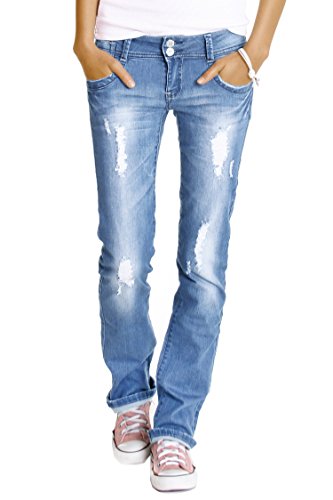 Generisch Hüftjeans Destroyed Bootcut Jeans Hose Vintage Look zerrissen gerades Bein - j28x-1-1 (DE/NL/SE/PL, Alphanumerisch, M, Regular, Regular, hellblau)