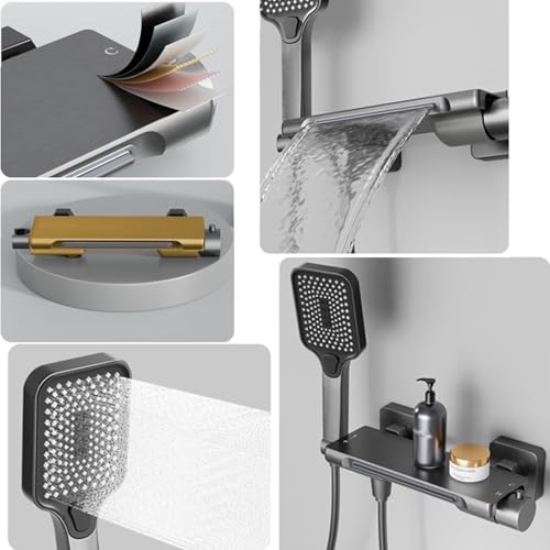 Robinet de bain cascade gris avec kit de douche sur rail - 2