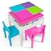 Kids Activity Table Set - 5 in 1 Water Table, Building Block Table, Craft Table and Sensory Table with Storage - Includes 2 Chairs and 25 Ex-Large Blocks - Pastel Colors