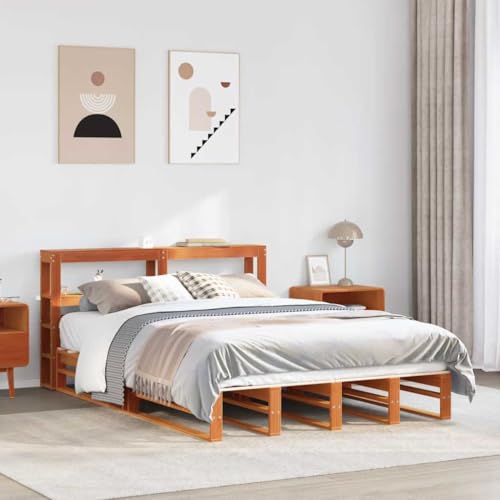 Lumanois Cama sin colchón Madera Maciza Pino marrón Cera 150x200 cm,Mobiliario,Camas y somieres,43.1kg-3306500