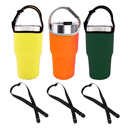 3er-Set Trinkbecher mit Schultergurt, 30oz Fassungsvermögen, geeignet für Yeti, Rtic, Atlin, Ozark Trail, Rambler 30oz Isolierter Becher Kaffeetasse, Neoprenhülle mit Tragegriff, 3 Farben Cover