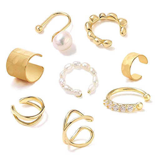PROJEWE 8-9 PCS Non Piercing Clip D'Oreille Manchette Boucles D'Oreilles Faux Piercing Cartilage Poignets Fausse D'Oreilles Ear Cuff Set Boucles D'Oreilles pour Femme Cover