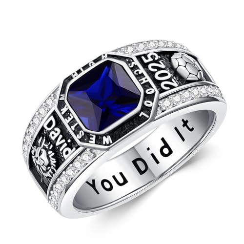 Custom Men's Class Ring - College & High School Graduation Gift - Sterling Silver & 10k/14k/18k Gold Class Ring Band