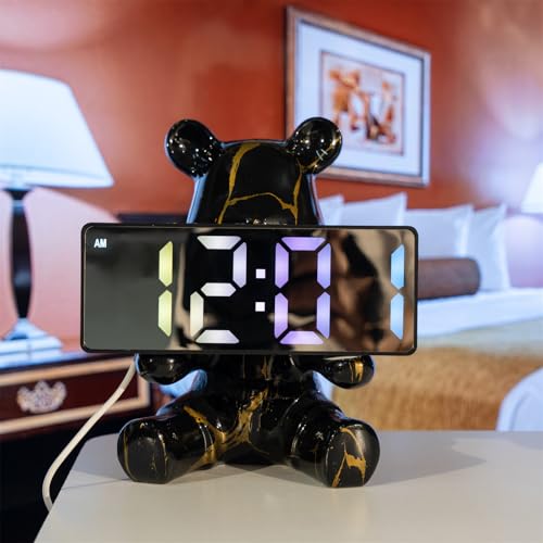 Resin Bear Statue Digital Clock Home Decor, Fluid Bear Tray Sculpture, Graffiti Art Figurine Home Ornament Decoration for Office, Living Room, Bedroom, Book Shelf, TV Cabinet, Desktop (Black) - Image 3