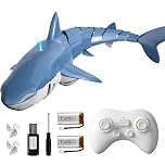 BLmukce 2.4GHz Remote Control Shark Toy for Pool, 1:18 Scale High Simulation RC Shark with Light & Spray Water, Electric Remote Controlled Swimming Toy Boat for 4 5 6 7 Year olds Kid Boys (Blue)