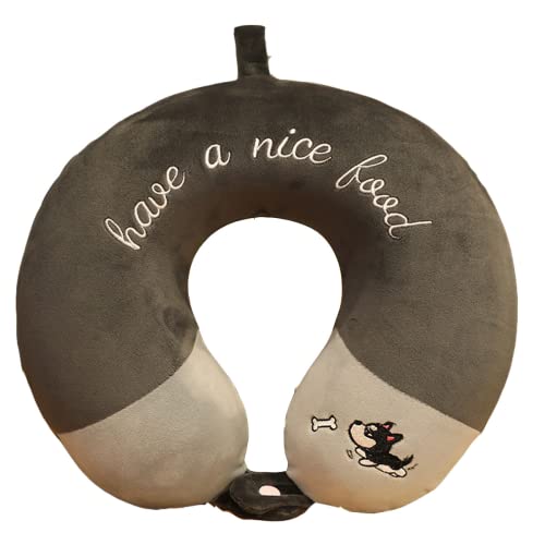 EILRAMIR カートゥーン メモリーコットン U字型枕 シート ネックピロー オフィス ラブリー プラッシュ ネックピロー ポータブル トラベルピロー (グレー)