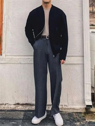 Mens Zip Up Crew Neck Knitted Cardigan Sweater Long Sleeve Slim Fit Fashion Knitwear Solid Color Outerwear for Winter3