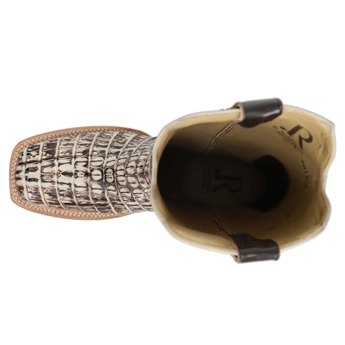 Mens Orix Hornback Tail Embroidered Square Toe Casual Boots Mid Calf - Brown, Off White4