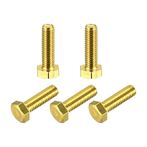 Image of uxcell Brass Hex Bolts, M6x20mm 5pcs Fully Thread Grade 4.8 Solid Brass Hexagon Head Bolt Machine Screws for Machinery