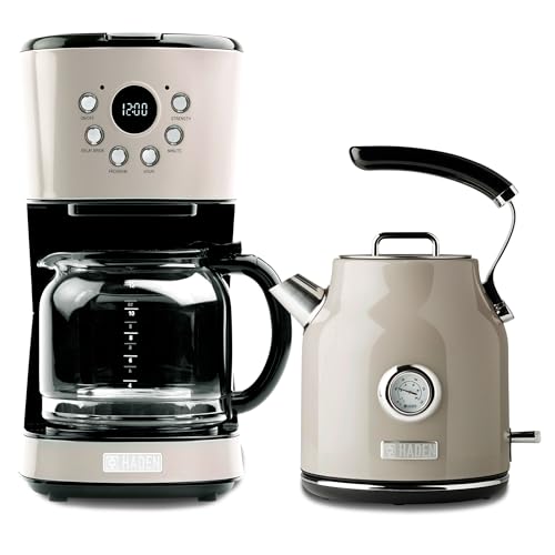 HADEN Coffee Machine, 12 Cup Drip Coffee Maker Bundled with Dorset 1.7 Liter Stainless Steel Electric Hot Water Kettle, Putty & Chrome