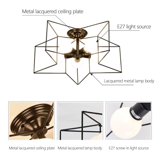 Plafonnier fer noir de qualité supérieure design étoile géométrique - 2