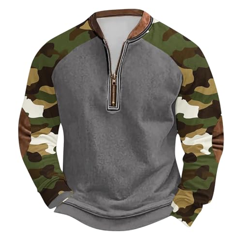 Jamicy Sweatshirt Herren Vintage Pullover Basic Longsleeve mit 1/4 Reißverschluss Casual Winter Baumwolle Tops Freizeithemd Langarmshirt Regular Fit Blitzangebote des Tages Grau S