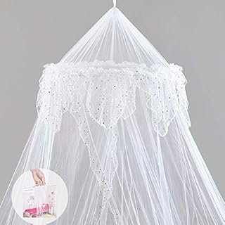 Princess Bed Canopy - Beautiful Silver Sequined Childrens Bed Canopy in White - single bed