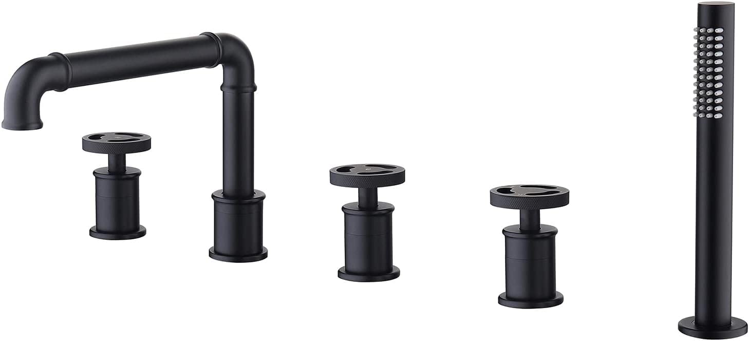 Robinet de baignoire 5 trous mélangeur noir mat pour salle de bain