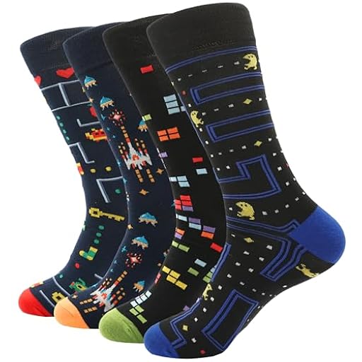 PETIBU 4 Pares Calcetines Hombre Divertidos Algodón, Regalos Originales Hombre Retro (FR/ES, Números, 40, 46, 4x Videojuegos) | Ya disponible en tu tienda friki favorita! En mundofriki.es!