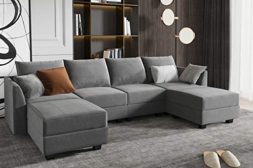 Honbay Modular Sectional Sofa U Shaped Modular Couch With Reversible Chaise Modular Sofa Sectional Couch With Storage Seats, Grey #TOP2