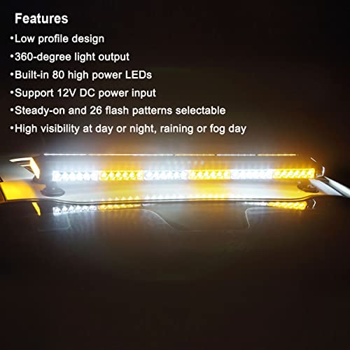 Wowtou Roof Top Safety Flashing 80 Led Amber White Emergency Strobe Light Bar For Trucks Snow Plows Construction Vehicles, Strong Magnetic Double Side Caution Warning Beacon Lights #TOP1