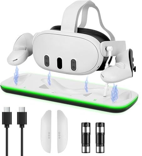 Ladestation für Meta Quest 3 Akku mit LED-Licht,USB, VR-Ladeständer Induktive für Quest 3 Headset und Controller, Ladest...