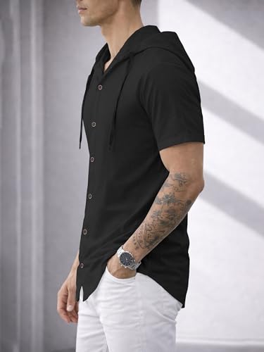 Image of Noble Monk Men's Half Sleeve Hooded Neck T-Shirt | Regular Fit Casual Summer Wear Hoodie Tee for Men