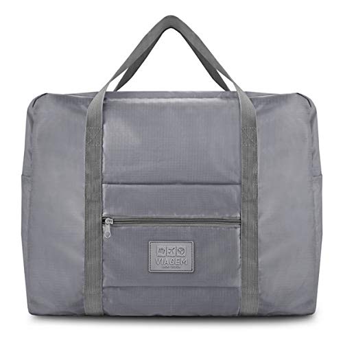 Bolsa Viagem Sacola Grande Impermeável Dobrável Encaixa Mala (Cinza JD)