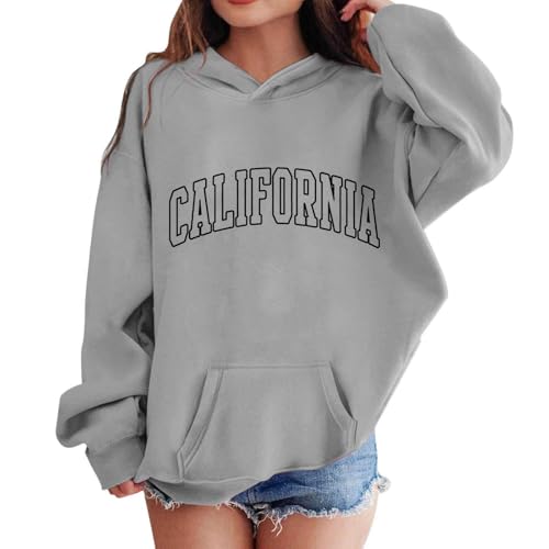 New York Hoodies for Girls Trendy Y2K Cute Los Angeles Letter Print Sweatshirts Preppy Pullover Tops with Pockets