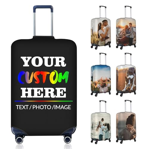 Generic Custom Luggage Cover,Personalized Suitcase Covers for Luggage with Your Design Name Logo Photo,Double-Sided Different Designs Customized Elastic Travel Suitcase Protector Covers Large, Black