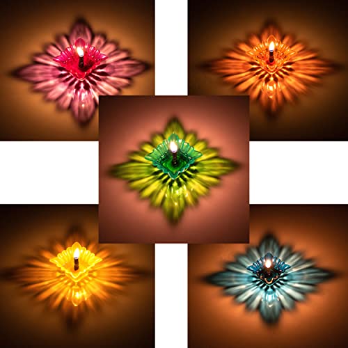 Indian Karigar 12pcs Diwali Diyas - Colourful 3D Reflection Diya for Decor - Flower Shape Shadow Reflective Diyas - Reusable Multicolour