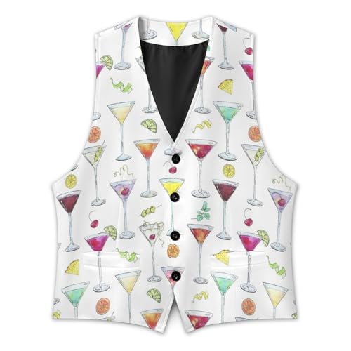 Watercolor Cocktails Glass with Fruits Men's Suit Vest Slim Fit V-Ncek Waistcoat Business Casual Vest3