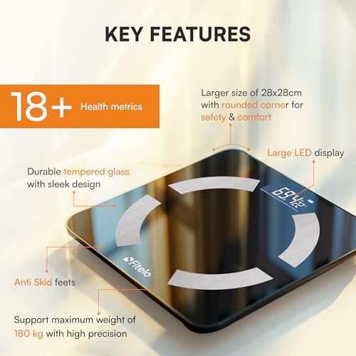 Image of Bluetooth Smart Scale, BMI Weight Machine for Body Weight with 18 Body Parameters, Body Fat Analyzer Machine & Body Composition Scale with APP, LED Display & 2 Years Warranty (‎FIT PRO 2025-1)
