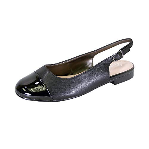Peerage Kennedy Women's Wide Width Slingback Casual Leather Flats with Patent PU Round Toe Cap
