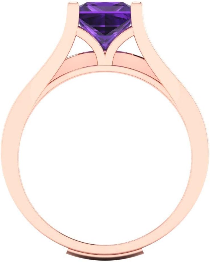 Clara Pucci Women's 18K Rose Gold Princess-Cut Amethyst Solitaire Bridal Set with Eternity Band (2.28 cttw)
