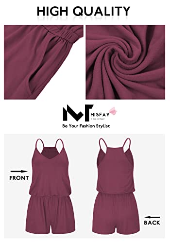 Image of MISFAY Womens Summer Loose V Neck Spaghetti Strap Short Jumpsuit Rompers (M, Mauve)