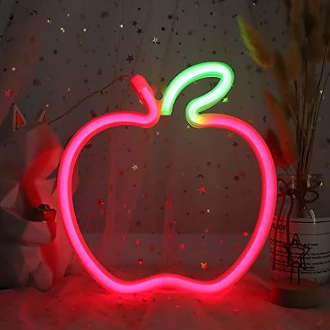 DWOOKE Apple Neon Sign LED Neon Light Neon Light Sign Battery/USB Powered Neon Night Light Red Green LED Signs Neon Wall Light Decor for Children Bedroom Light Up Sign for Christmas Wedding Party Cover