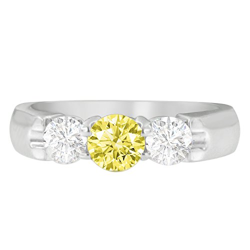 Original Classics 14K White Gold Treated Yellow and White Diamond 3-Stone Ring (1 Cttw, G-H Color, VS2-SI1 Clarity) - Size 6