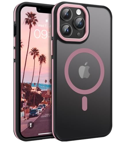 DOMAVER iPhone 13 Pro Max Coque à Magnétique pour iPhone 13 Pro Max Translucide Mate Case, Compatible avec MagSafe, Etui Antidérapante Housse Téléphone Fin, Rose