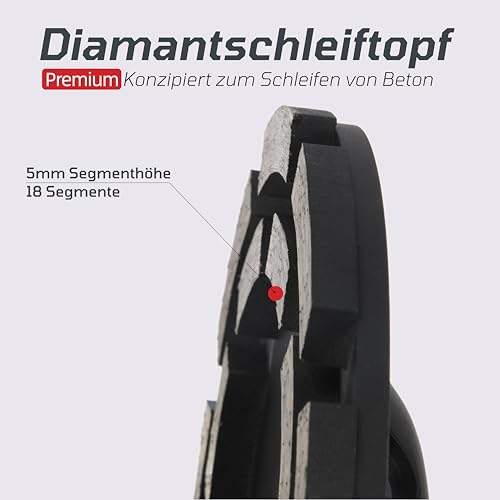 LIEBKRAFT Premium Diamantschleiftopf 125 mm x 22,23 mm – Doppelreihige Schleifscheibe für Beton, Stein & Ziegel – Universell für Winkelschleifer für Beton, Schleifscheiben – EN 13236 (Basic)