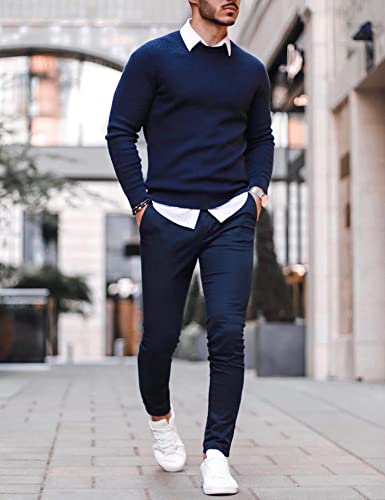 Coofandy Men'S Crew Neck Sweater Classic Fit Lightweight Long Sleeve Knitted Pullover For Casual Or Dressy Wear Dark Blue thumb #2