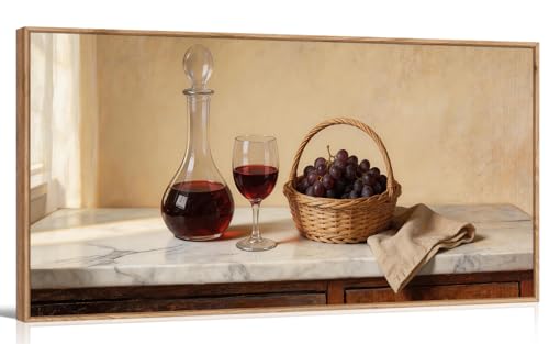 WAXWHELK Kitchen Wall Art - Vintage Wine Decanter, Glass, Grapes