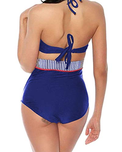 Biquíni Pin Up Retrô Cintura Alta Vintage Com Bolinhas Azul-Marinho (GG)