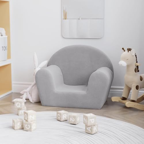 sephironlbb Sofá infantil gris claro de felpa suave, 57 x 34 x 45 cm, funda extraíble, acolchado con espuma, ideal para jugar, sentarse y relajarse en la habitación de los niños