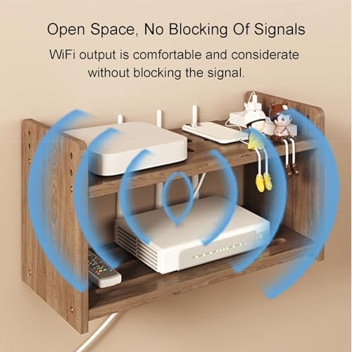 Boîtier de Rangement Mural en Bois pour routeur Wi-FI et Support de câbles pour téléviseur et appareils multimédias 40 cm / 16 Pouces - Solution Gain de Place pour la déc