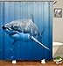 Produktbild Chickw1 Duschvorhang Wasserdicht Anti-Schimmel 3D Meerestiere Drucken Polyester Bad Vorhang mit 12 Duschvorhangringe für Badezimmer Decor (180x200cm,Blauer Hai)