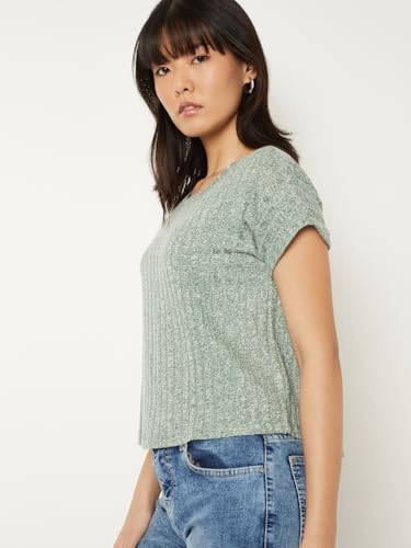 Image of Max Women's Cotton Regular Fit Textured Round Neck T-Shirt