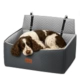 Furdreams Asiento de Coche XL para Perro, Cama de Viaje de Felpa con Refuerzo de Espuma de 10 cm, se Adapta a Perros de hasta 27 kg, Base Antideslizante, 74 x 53 x 27 cm, se Convierte en sofá Cama