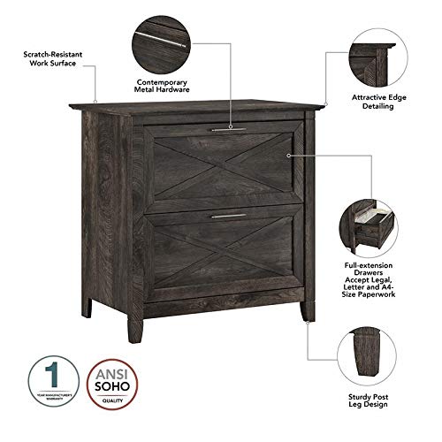 Bush Furniture Key West 2 Drawer Lateral File Cabinet, Dark Gray Hickory #TOP3