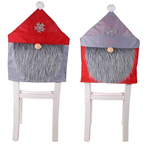 Originaltree Christmas Chair Cover Gnome Snowflake Santa Chair Hat Soft Chair Cover for Home Party Dining Decor Grey
