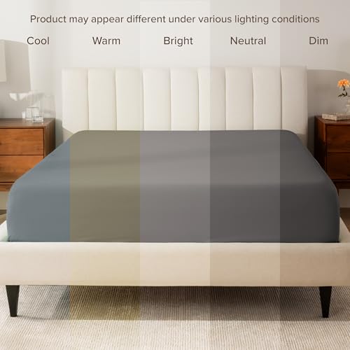 Bare Home 100% Organic Cotton Percale Fitted Sheet (Full XL, Grey) - image 9