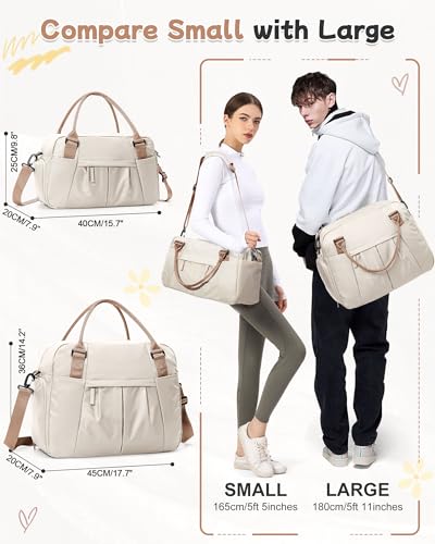 Gym Bag for Women, Large Travel Duffel Carry on Bag with Trolley Sleeve, Waterproof Weekender Bags with Shoe Compartment, Workout Overnight with Dry Wet Separated Pocket, Beige