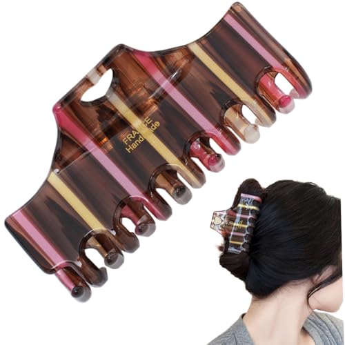 Wenlly stripe collision color hair claw, 3.54 Inch cellulose acetate hair jaw clip, non-slip hair barrette hair accessories, 1 piece, pink coffee