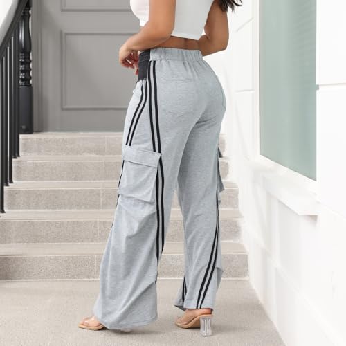 ThusFar Women High Waist Wide Leg Sweatpants with Patchwork Jean Straight Leg Striped Denim Pants Trendy Jean4